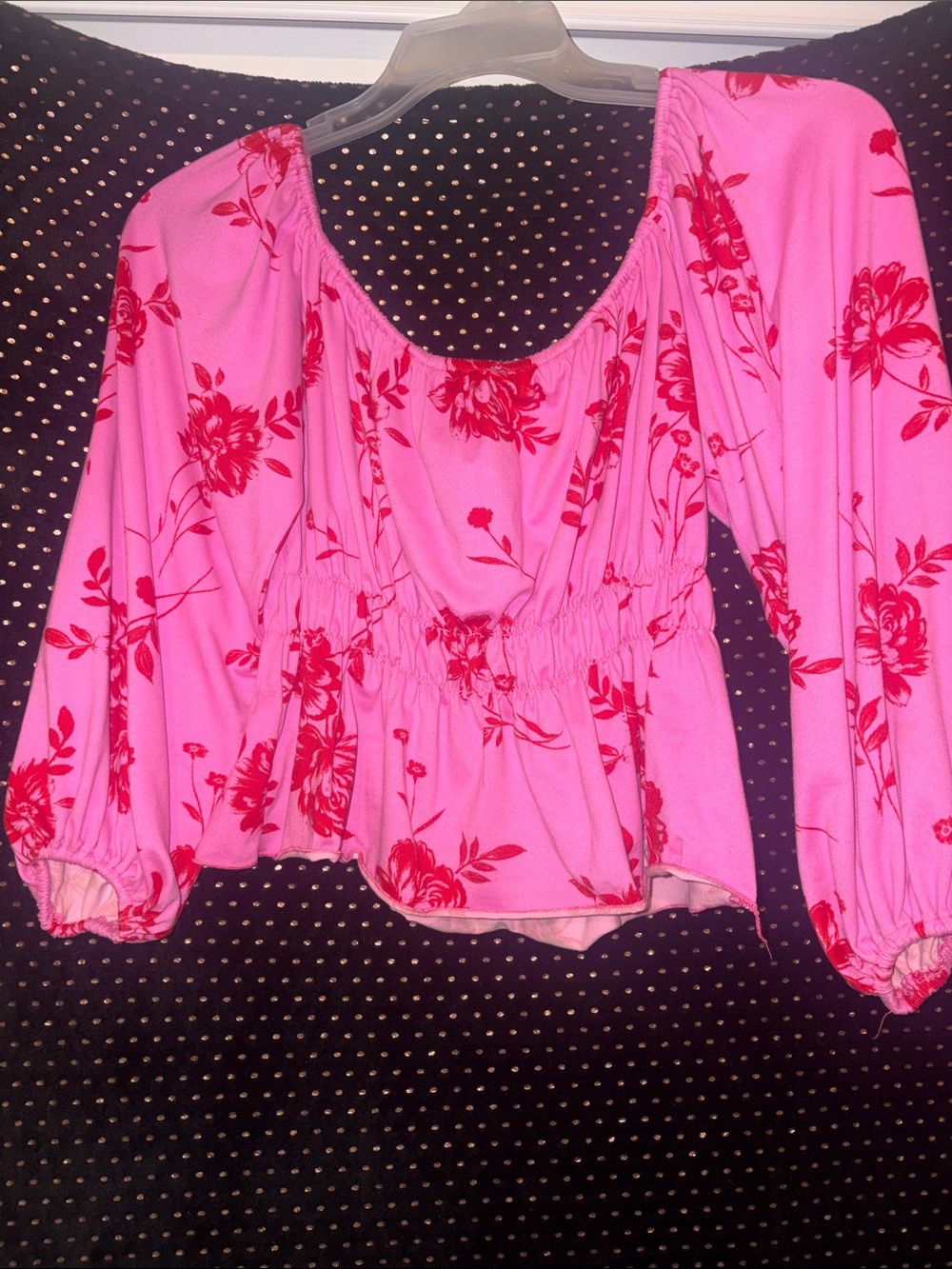 entro Pink Floral Smocked Peasant Crop Top